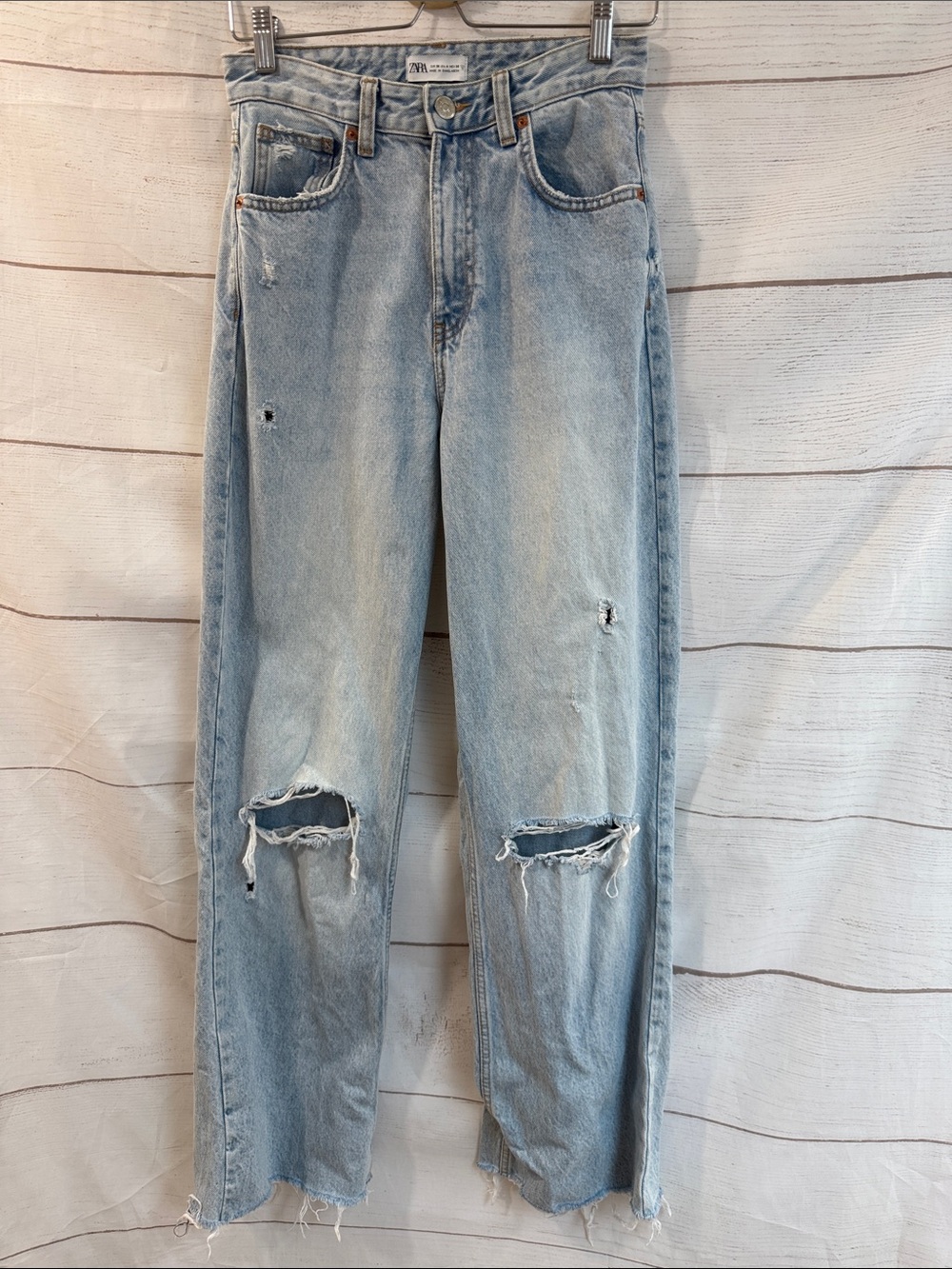 Zara Light Blue Distressed Wide-Leg Jeans size 4